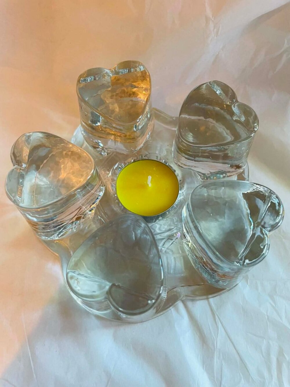 Heavy Glass Teapot Warmer Tealight Holder Heart Design 1970s vintage cottagecore